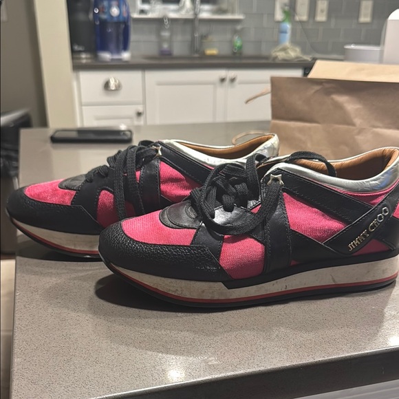 Jimmy Choo Pink and Black Sneakers - Picture 1 of 4